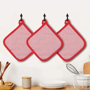 Cotton Candy Stripe Red Piping Pot Holders Pack Of 3