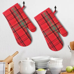 Cotton Christmas Check Orange Pipe Oven Gloves Pack Of 2