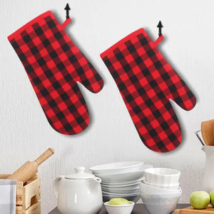 Cotton Christmas Check Black with Red Piping Oven Gloves Pack Of 2