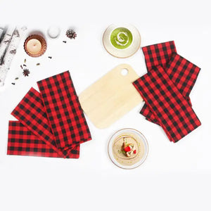 Cotton Xmas Check Black with Red Piping Kitchen Towels Pack Of 3