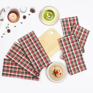 Cotton Xmas Check Green with Red Kitchen Towels Pack Of 3