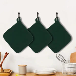 Cotton Christmas Solid Green Pot Holders Pack Of 3
