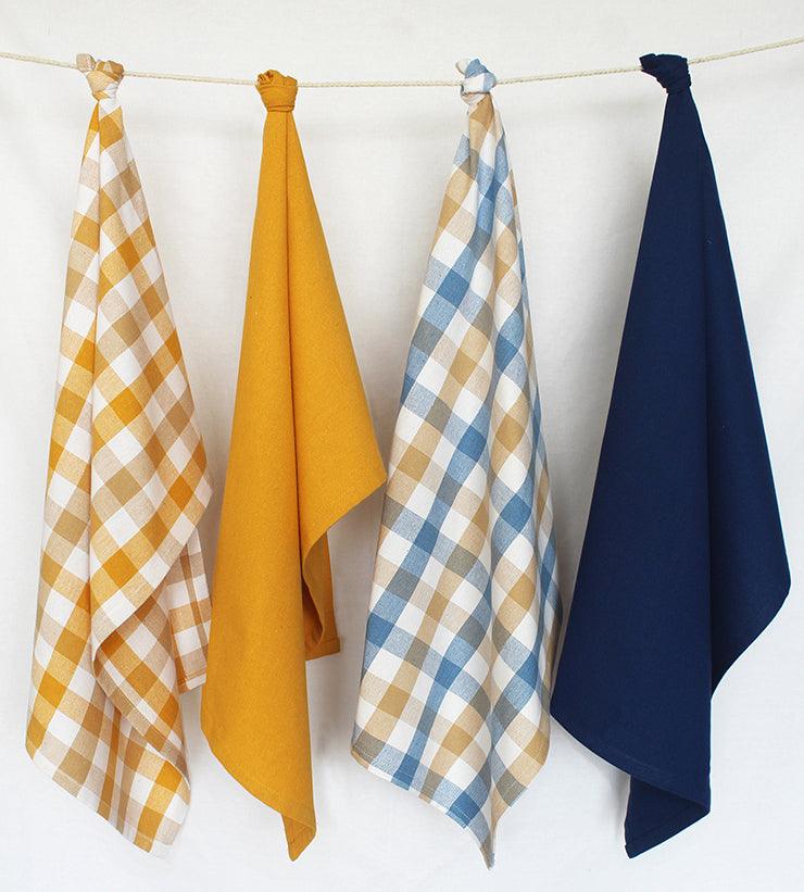 Cotton Lanfranki Yellow and Blue Check Kitchen Towels Pack Of 4 freeshipping - Airwill