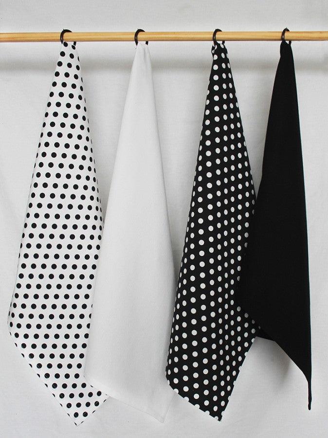 Cotton Polka Dot White and Black Kitchen Towels Pack Of 4 freeshipping - Airwill