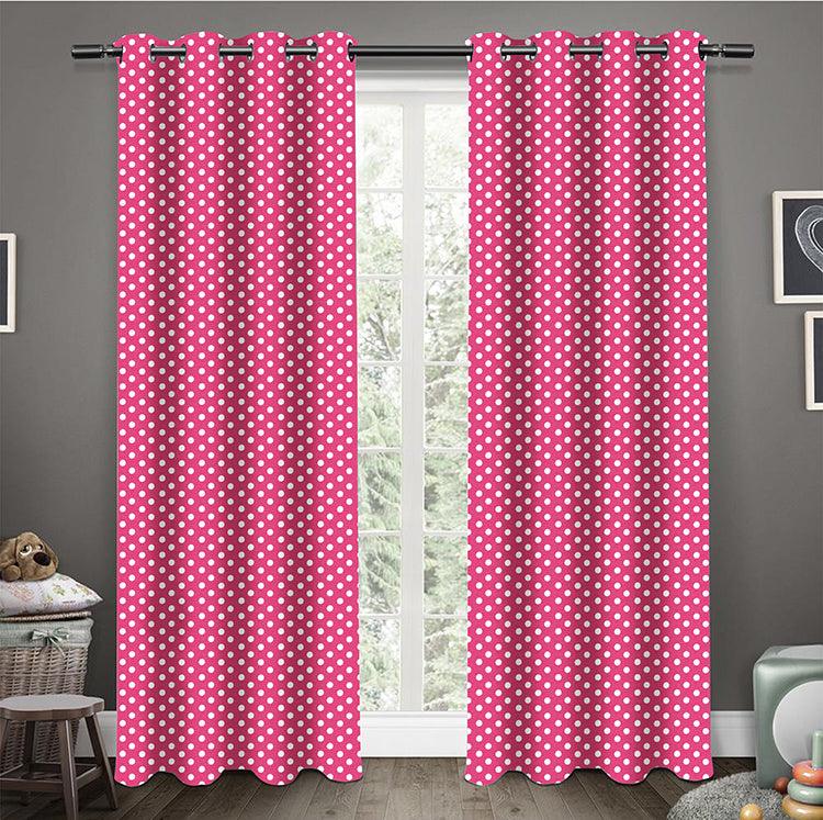 Cotton Pink Polka Dot 9ft Long Door Curtains Pack Of 2 freeshipping - Airwill