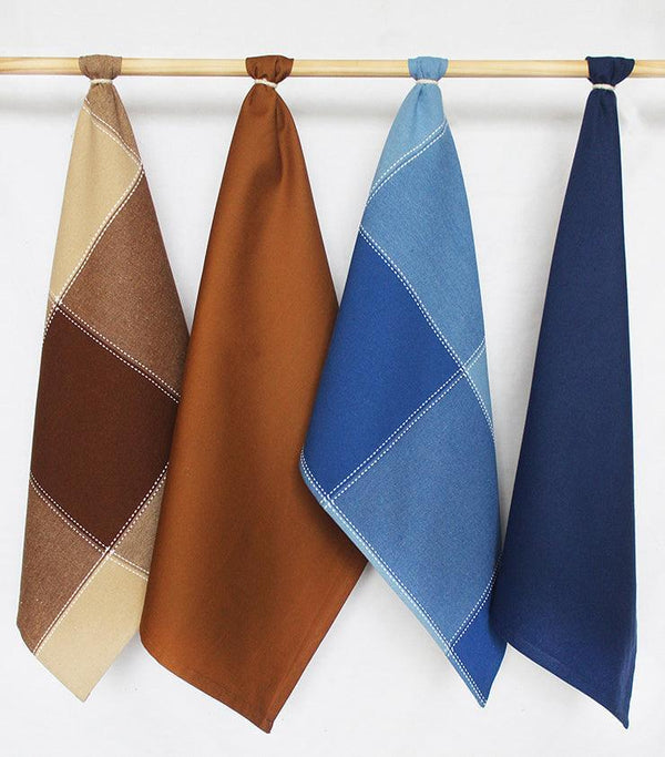 Cotton 4 Way Dobby Blue and Brown Kitchen Towels Pack Of 4