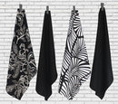 Cotton White and Black Leaf Kitchen Towels Pack Of 4 freeshipping - Airwill