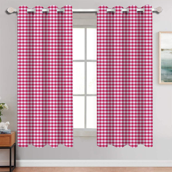 Cotton Gingham Check Rose 5ft Window Curtains Pack Of 2 freeshipping - Airwill