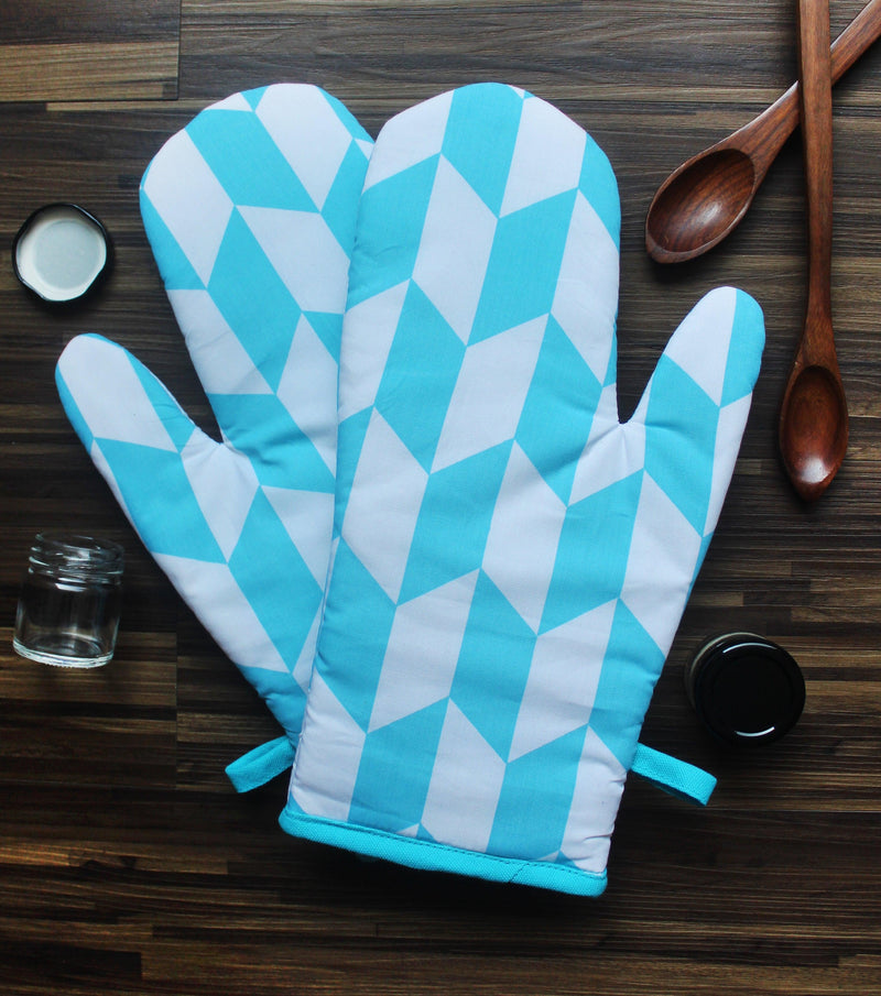 Cotton Classic Diamond Sea Blue Oven Gloves Pack Of 2 freeshipping - Airwill