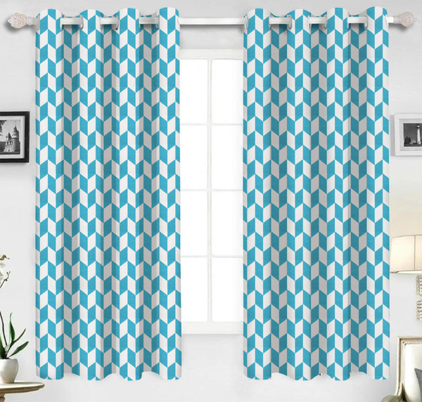 Cotton Classic Diamond Sea Blue 5ft Window Curtains Pack Of 2 freeshipping - Airwill