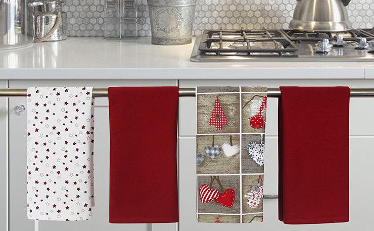 Cotton Xmas Star Kitchen Towels Pack Of 4 freeshipping - Airwill