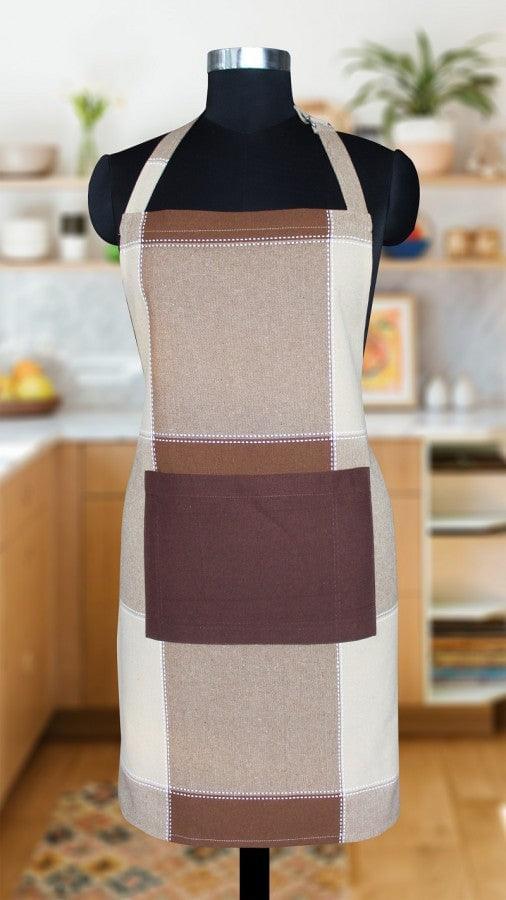 Cotton 4 Way Dobby Brown With Solid Pocket Free Size Apron Pack Of 1
