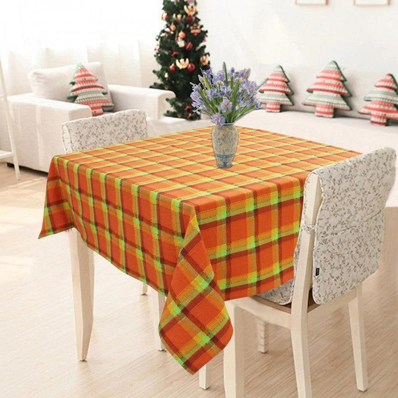 Cotton Iran Check Orange 2 Seater Table Cloths Pack Of 1 freeshipping - Airwill