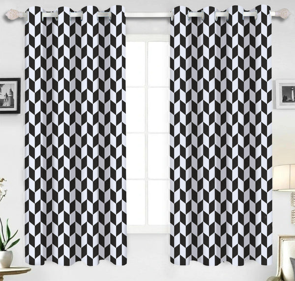 Cotton Classic Diamond Black 5ft Window Curtains Pack Of 2 freeshipping - Airwill