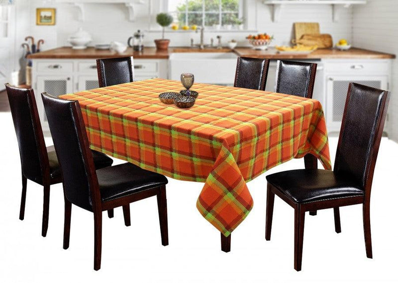 Cotton Iran Check Orange 6 Seater Table Cloths Pack Of 1 freeshipping - Airwill