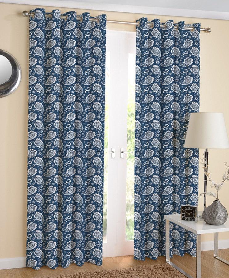 Cotton Blue Paislay 7ft Door Curtains Pack Of 2 freeshipping - Airwill