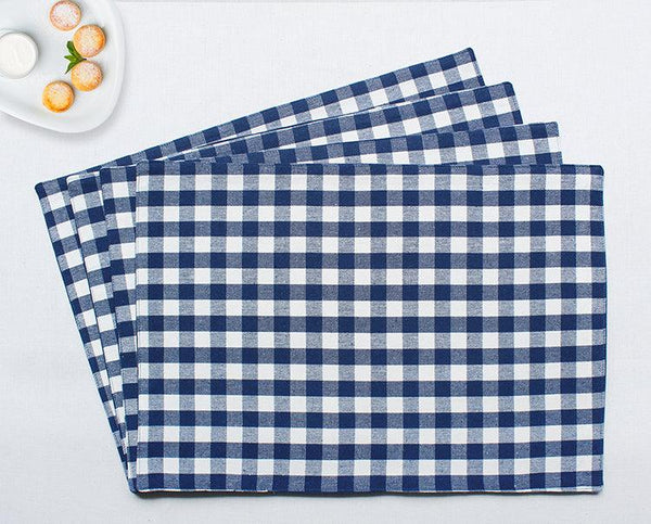 Cotton Gingham Check Blue Table Placemats Pack Of 4 freeshipping - Airwill