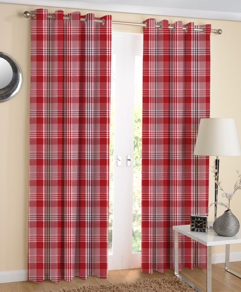 Cotton Track Dobby Red Long 9ft Door Curtains Pack Of 2 freeshipping - Airwill