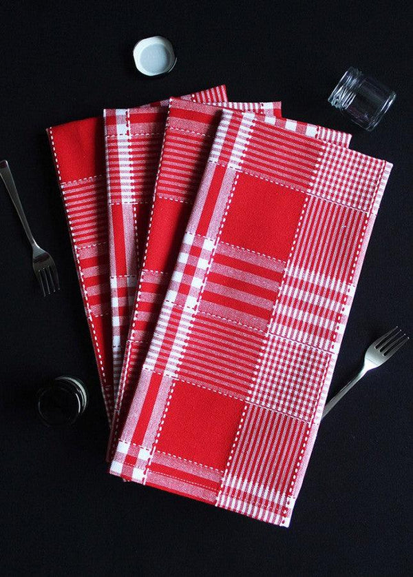 Cotton Track Dobby Red Kitchen Towels Pack Of 4 freeshipping - Airwill
