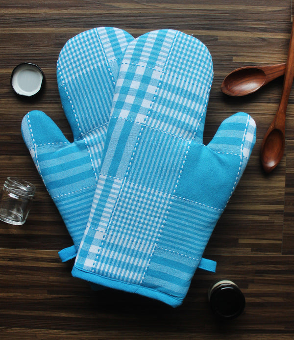 Cotton Track Dobby Blue Oven Gloves Pack Of 2 freeshipping - Airwill
