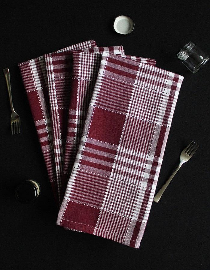 Cotton Track Dobby Maroon Kitchen Towels Pack Of 4 freeshipping - Airwill