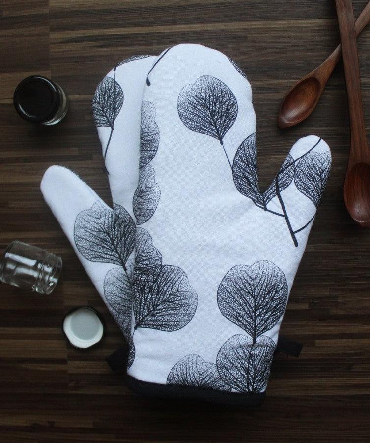 Cotton Root leaf White Oven Gloves Pack Of 2 freeshipping - Airwill