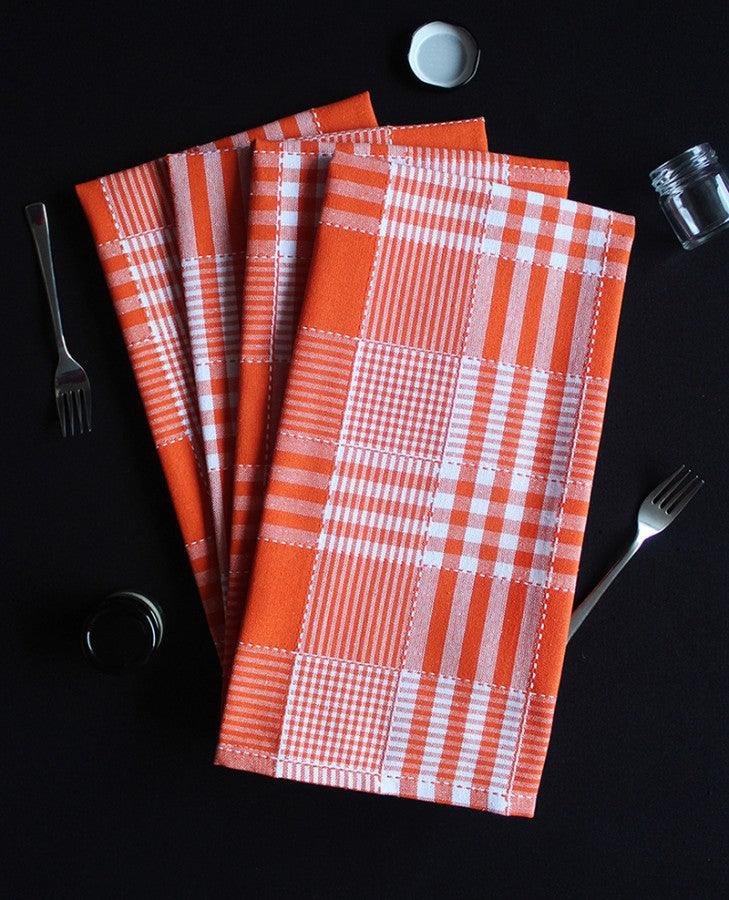 Cotton Track Dobby Orange Kitchen Towels Pack Of 4 freeshipping - Airwill