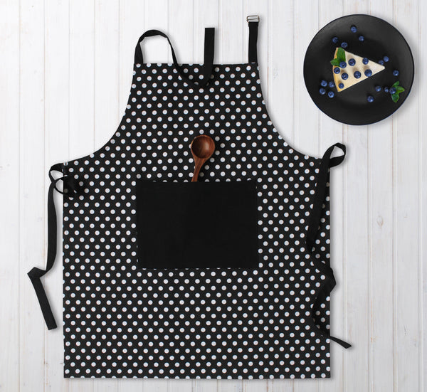 Cotton Black Polka Dot with Solid Pocket Free Size Apron Pack Of 1 freeshipping - Airwill