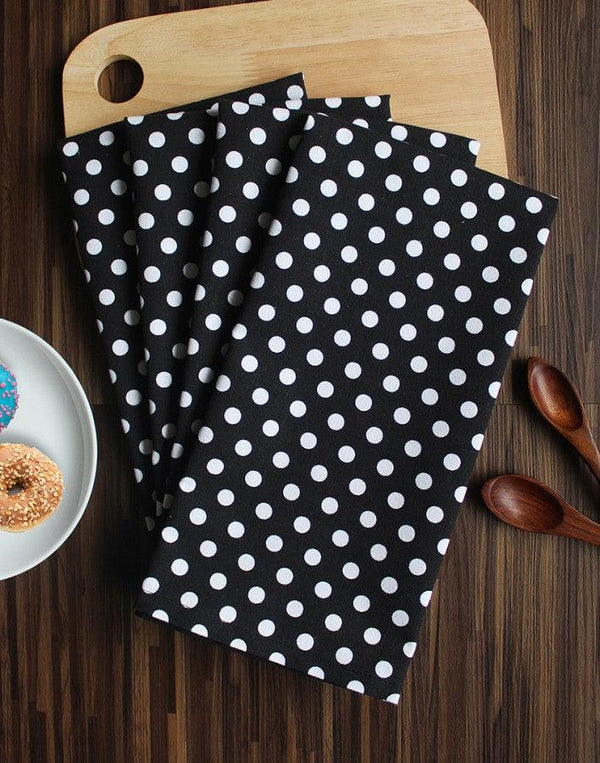 Cotton Black Polka Dot kitchen Towels Pack Of 4 freeshipping - Airwill