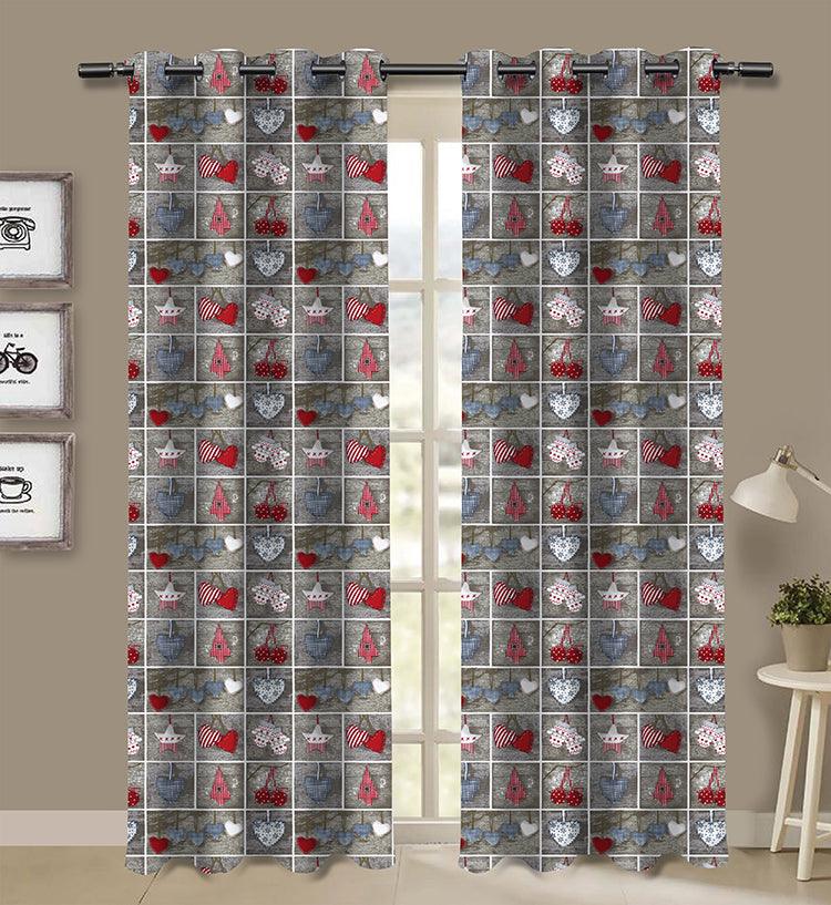 Cotton Xmas Heart 9ft Long Door Curtains Pack Of 2 freeshipping - Airwill