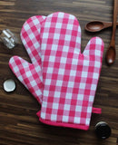 Cotton Gingham Check Pink Oven Gloves Pack Of 2 freeshipping - Airwill