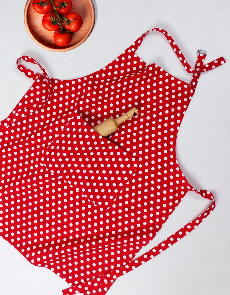 Cotton Polka Dot Red Free Size Apron Pack Of 1 freeshipping - Airwill