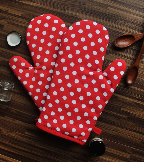Cotton Red Polka Dot Oven Gloves Pack Of 2 freeshipping - Airwill