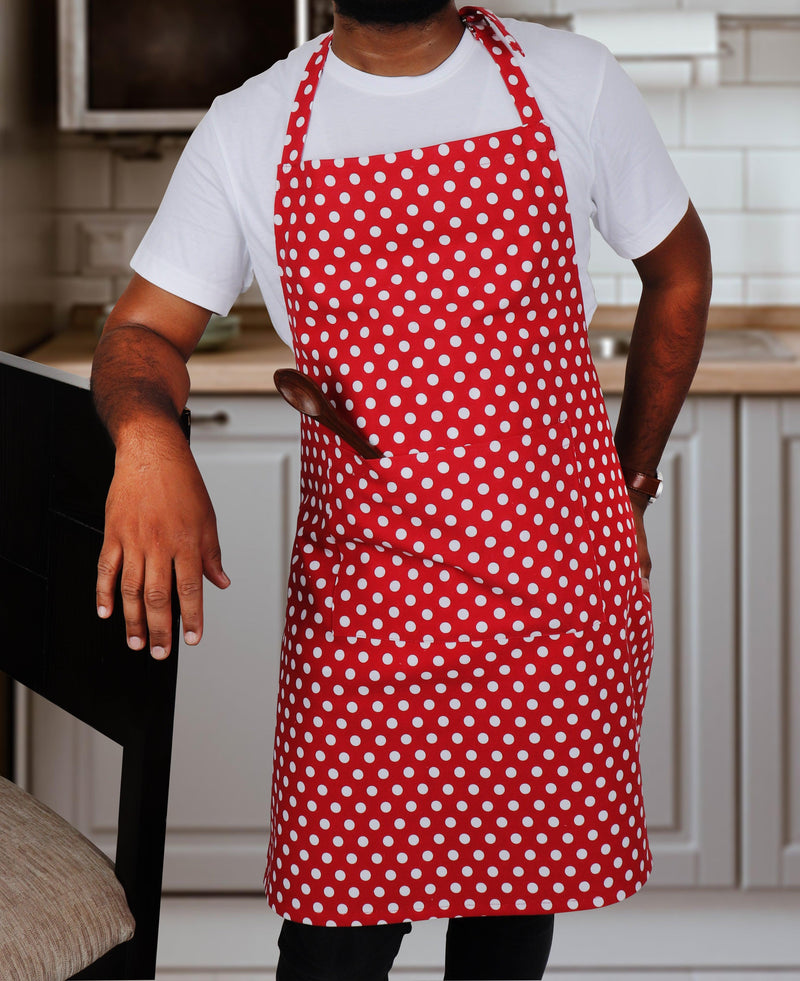 Cotton Polka Dot Red Free Size Apron Pack Of 1 freeshipping - Airwill