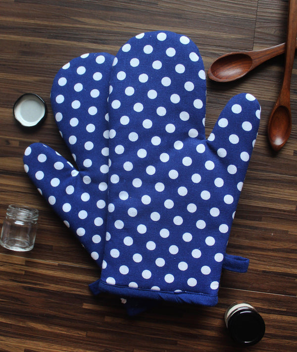 Cotton Blue Polka Dot Oven Gloves Pack Of 2 freeshipping - Airwill