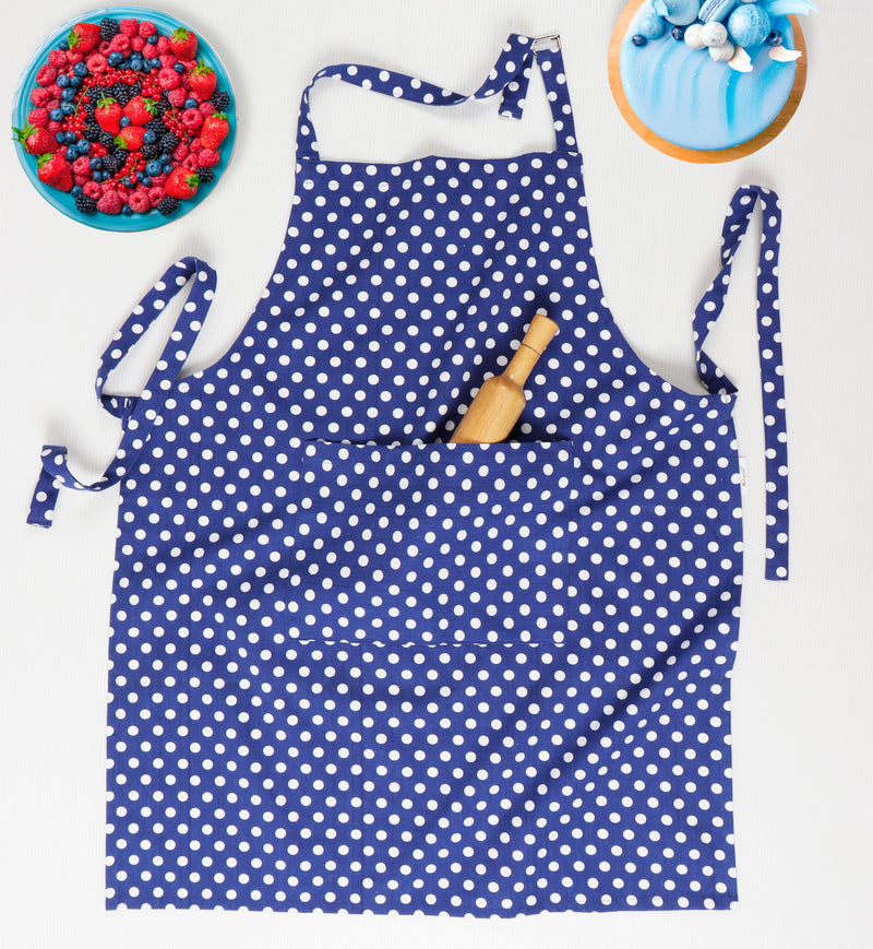 Cotton Polka Dot Blue Free Size Apron Pack Of 1 freeshipping - Airwill