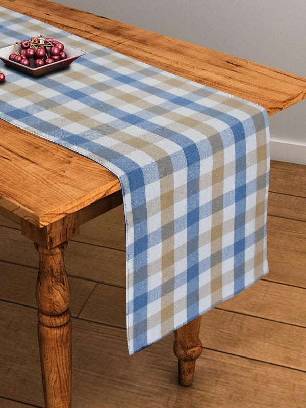Cotton Lanfranki Blue Check 152cm Length Table Runner Pack Of 1 freeshipping - Airwill