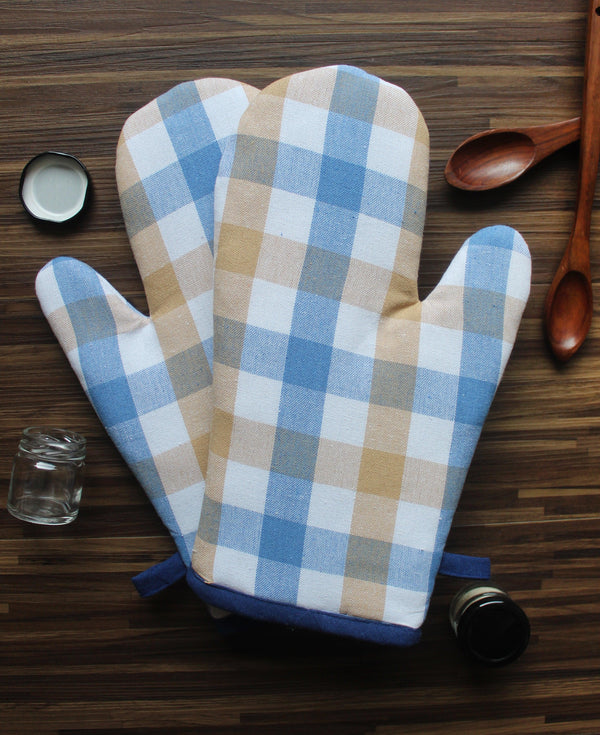 Cotton Lanfranki Blue Check Oven Gloves Pack Of 2 freeshipping - Airwill