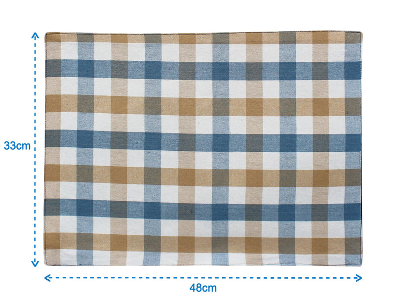 Cotton Lanfranki Blue Check Table Placemats Pack Of 4 freeshipping - Airwill