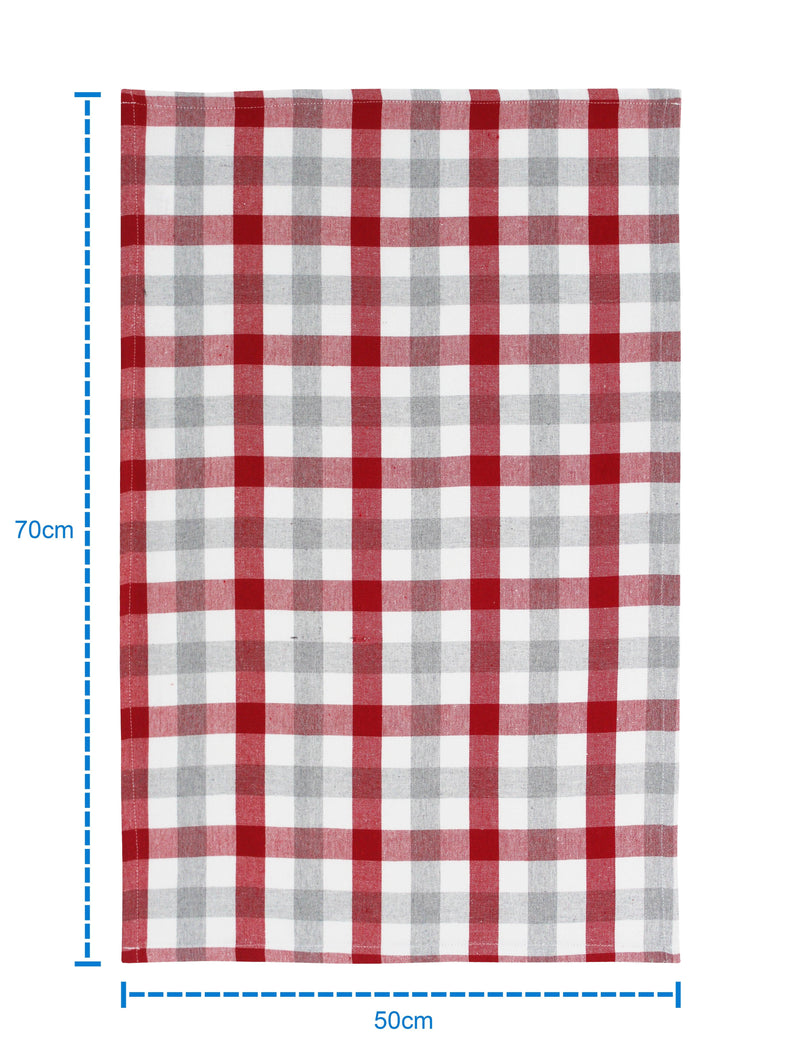 Cotton Lanfranki Red and Grey Check Kitchen Towels Pack Of 4 freeshipping - Airwill