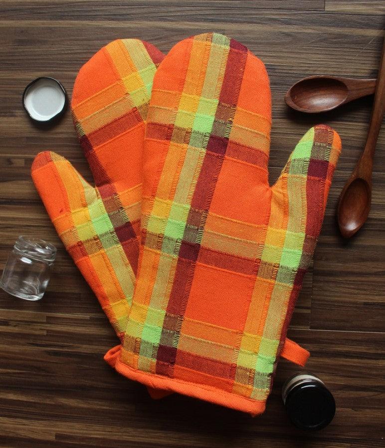 Cotton Iran Check Orange Oven Gloves Pack Of 2 freeshipping - Airwill
