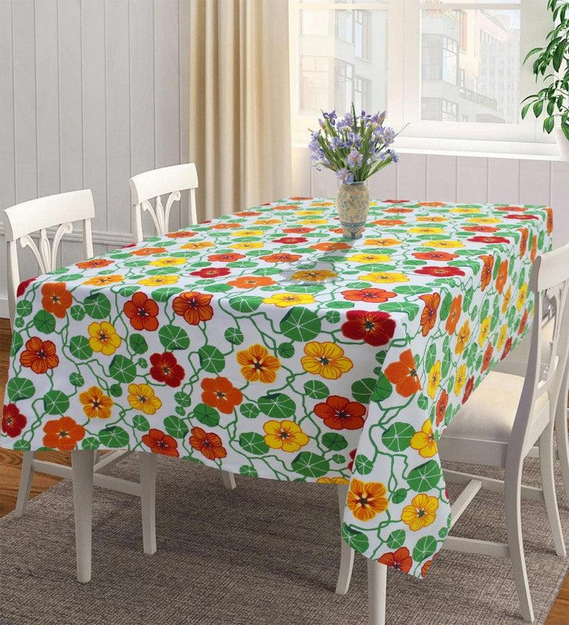 Cotton Green and Orange Flower 4 Seater Table Cloths Pack Of 1 freeshipping - Airwill
