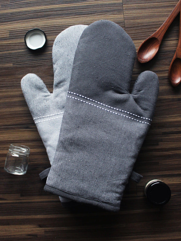 Cotton 4 Way Dobby Grey Oven Gloves Pack Of 2 freeshipping - Airwill