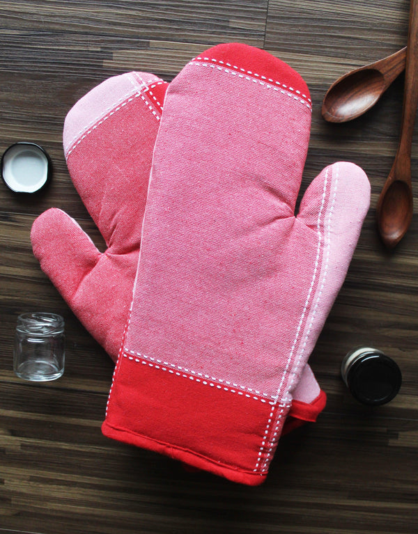 Cotton 4 Way Dobby Red Oven Gloves Pack Of 2 freeshipping - Airwill