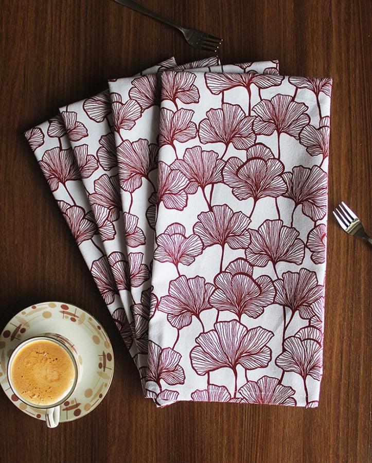 Cotton Single Leaf Maroon Kitchen Towels Pack Of 4 freeshipping - Airwill