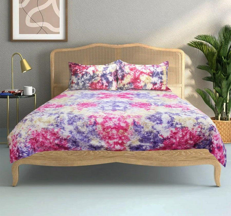 Cotton Holi Designs Purple Double Bedsheet With 2 Pillow Covers Pack Of 3 freeshipping - Airwill