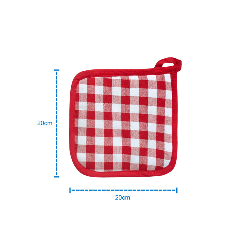 Cotton Gingham Check Red Pot Holders Pack Of 3 freeshipping - Airwill