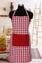 Cotton Gingham Check Red With Solid Pocket Free Size Apron Pack Of 1 freeshipping - Airwill