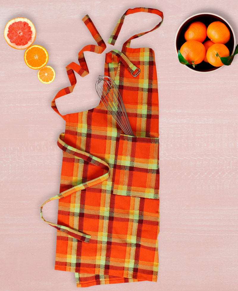 Cotton Iran Check Orange Free Size Apron Pack Of 1 freeshipping - Airwill