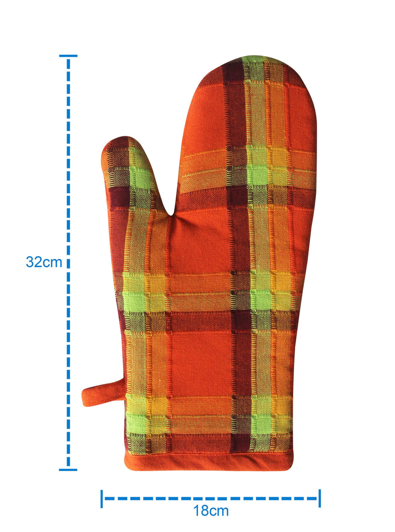 Cotton Iran Check Orange Oven Gloves Pack Of 2 freeshipping - Airwill